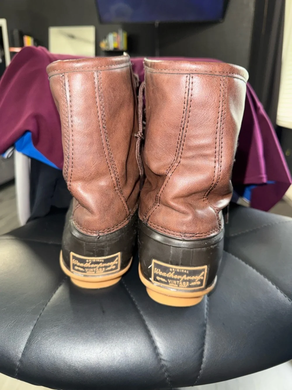 Men's Brown Leather and Black Duck Boots - Lace-Up Weatherproof Style